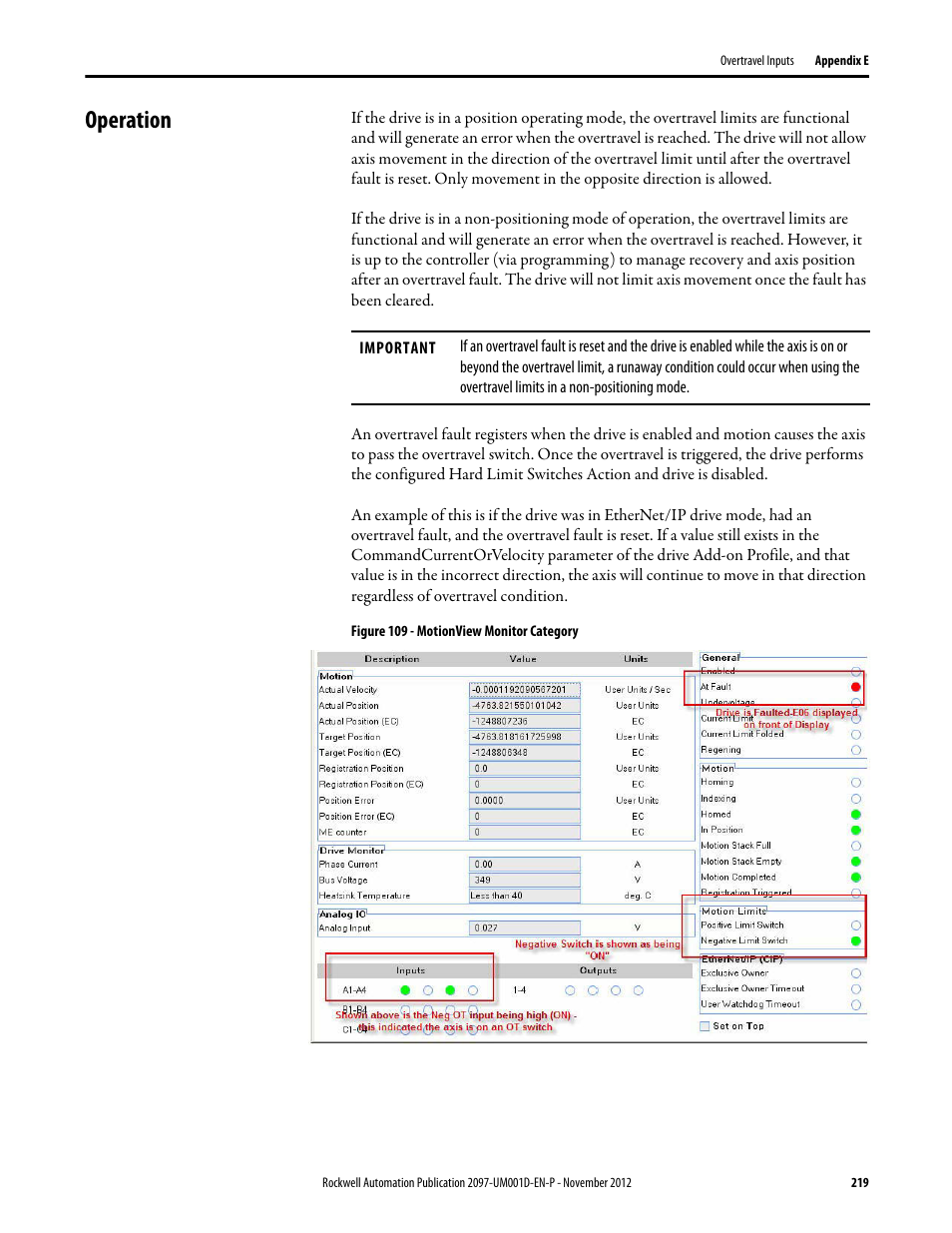 Operation | Rockwell Automation 2097-Vxxx Kinetix 300 EtherNet/IP Indexing Servo Drive User Manual User Manual | Page 219 / 230