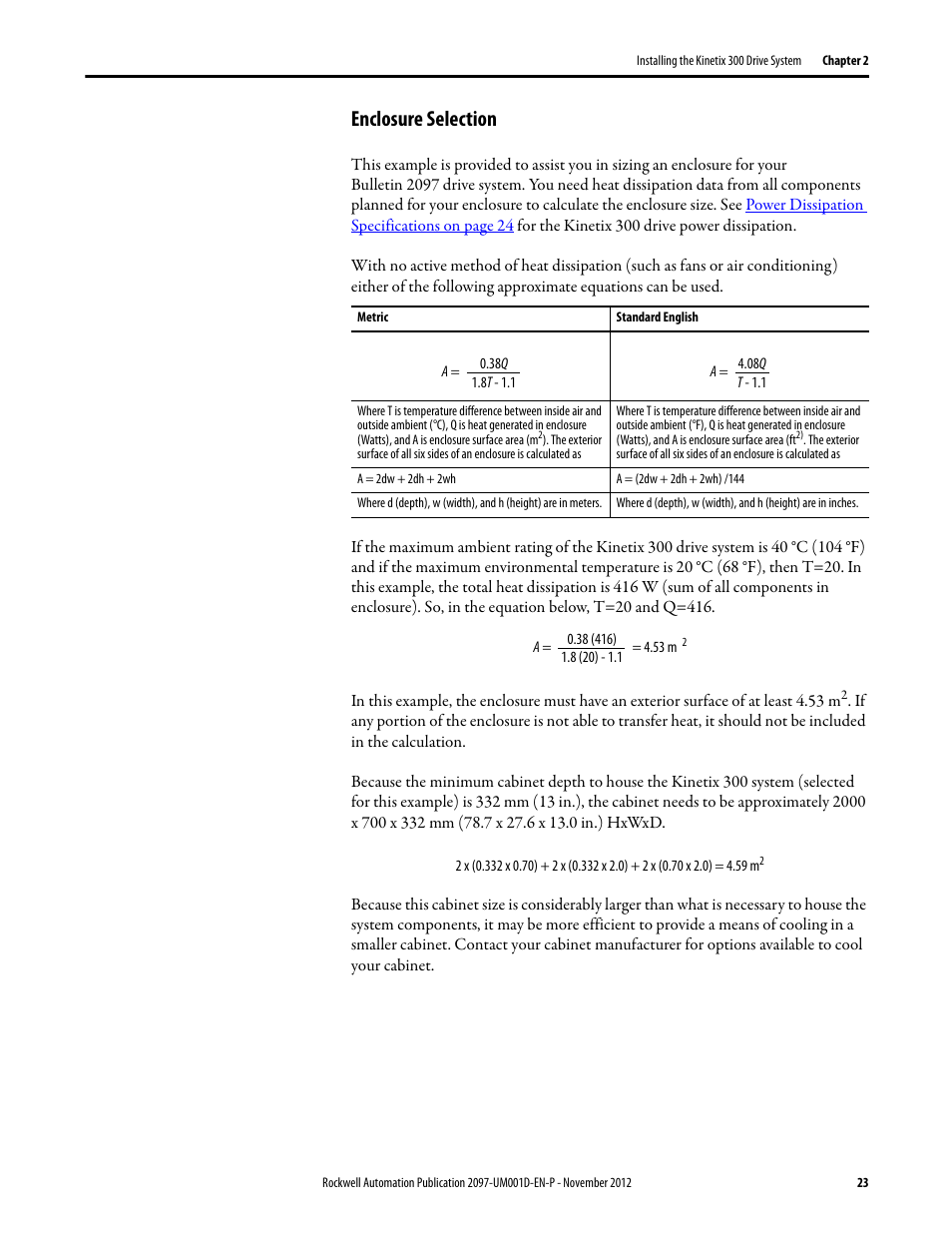 Enclosure selection | Rockwell Automation 2097-Vxxx Kinetix 300 EtherNet/IP Indexing Servo Drive User Manual User Manual | Page 23 / 230