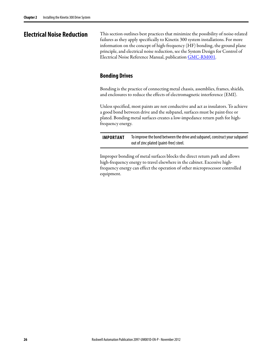 Electrical noise reduction, Bonding drives | Rockwell Automation 2097-Vxxx Kinetix 300 EtherNet/IP Indexing Servo Drive User Manual User Manual | Page 26 / 230