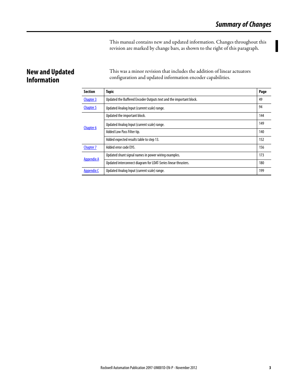 Summary of changes, New and updated information | Rockwell Automation 2097-Vxxx Kinetix 300 EtherNet/IP Indexing Servo Drive User Manual User Manual | Page 3 / 230