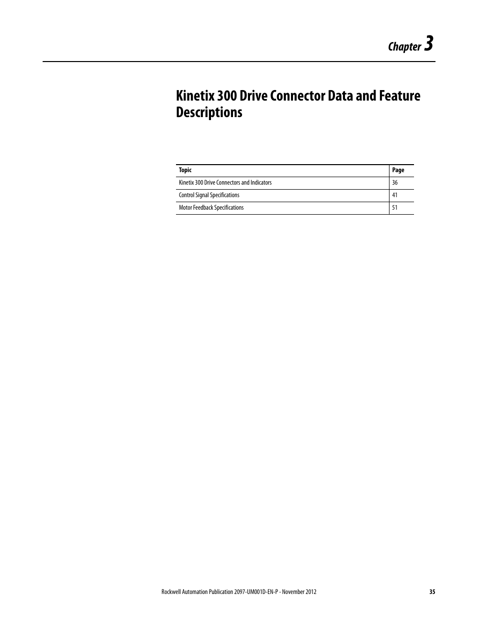 Chapter 3, Chapter | Rockwell Automation 2097-Vxxx Kinetix 300 EtherNet/IP Indexing Servo Drive User Manual User Manual | Page 35 / 230