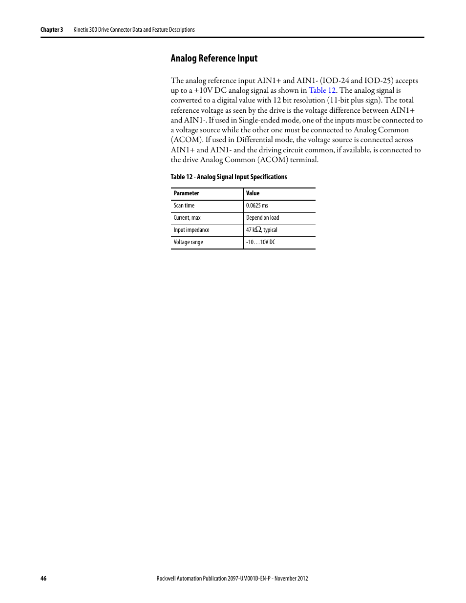 Analog reference input | Rockwell Automation 2097-Vxxx Kinetix 300 EtherNet/IP Indexing Servo Drive User Manual User Manual | Page 46 / 230