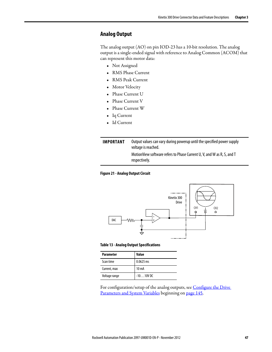 Analog output | Rockwell Automation 2097-Vxxx Kinetix 300 EtherNet/IP Indexing Servo Drive User Manual User Manual | Page 47 / 230
