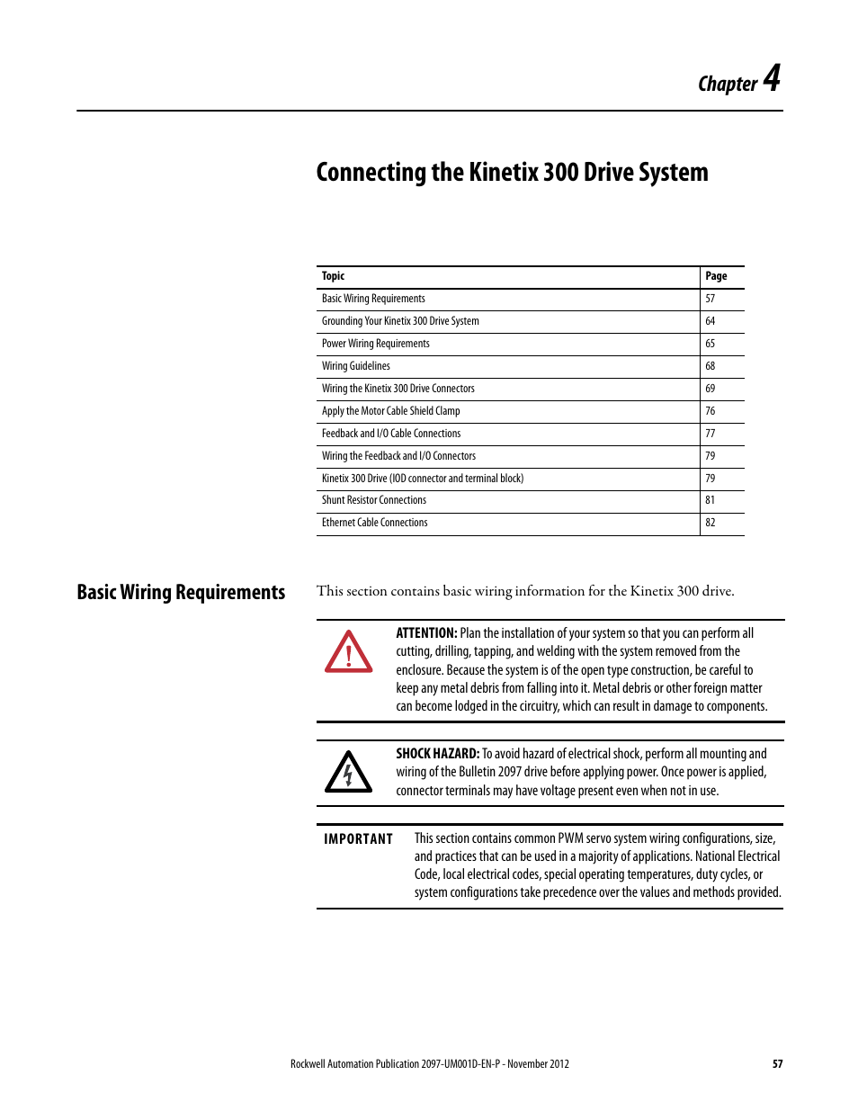 Chapter 4, Connecting the kinetix 300 drive system, Basic wiring requirements | Chapter | Rockwell Automation 2097-Vxxx Kinetix 300 EtherNet/IP Indexing Servo Drive User Manual User Manual | Page 57 / 230