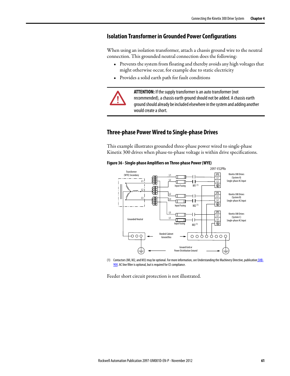 Three-phase power wired to single-phase drives | Rockwell Automation 2097-Vxxx Kinetix 300 EtherNet/IP Indexing Servo Drive User Manual User Manual | Page 61 / 230