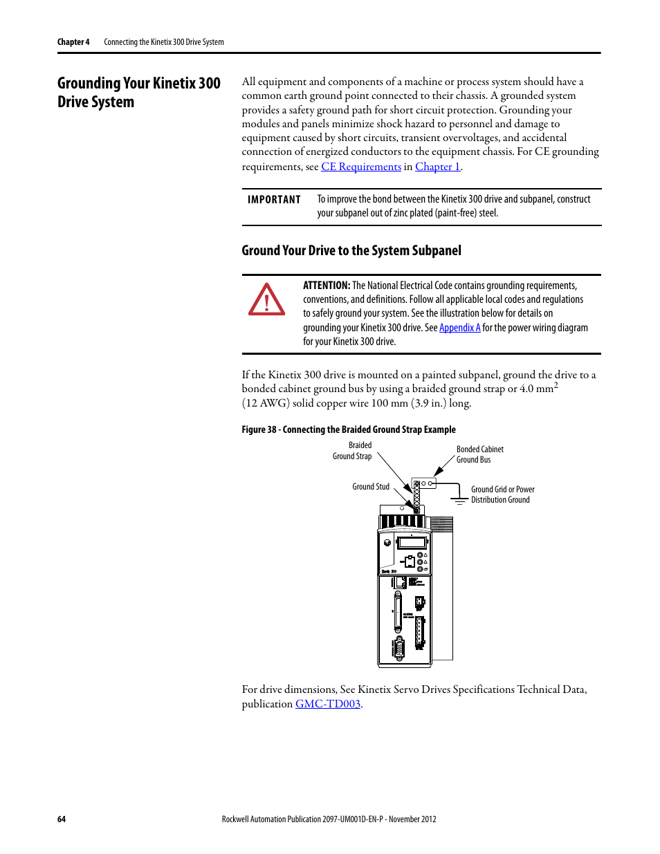 Grounding your kinetix 300 drive system, Ground your drive to the system subpanel | Rockwell Automation 2097-Vxxx Kinetix 300 EtherNet/IP Indexing Servo Drive User Manual User Manual | Page 64 / 230