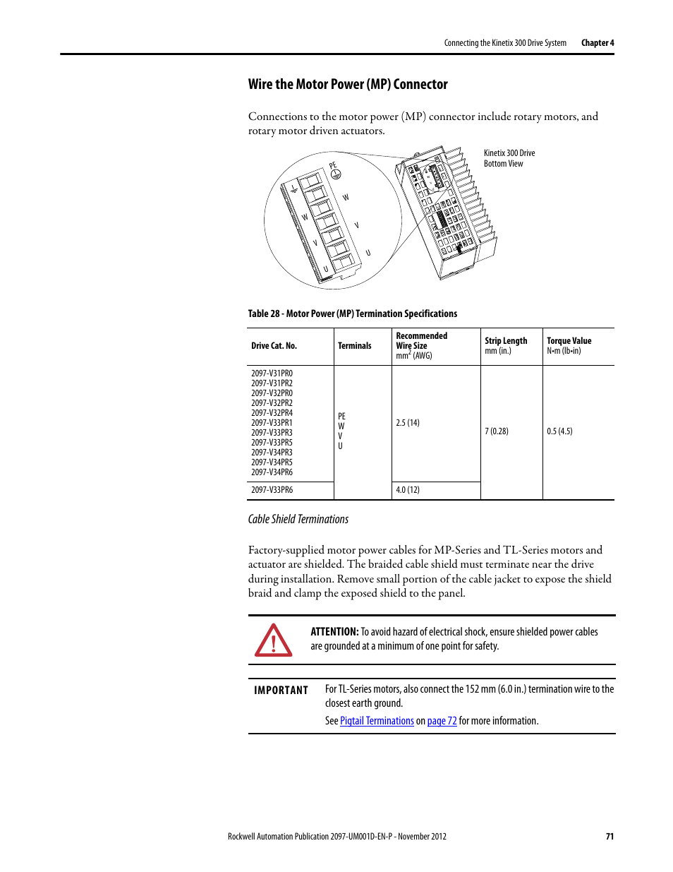 Wire the motor power (mp) connector | Rockwell Automation 2097-Vxxx Kinetix 300 EtherNet/IP Indexing Servo Drive User Manual User Manual | Page 71 / 230