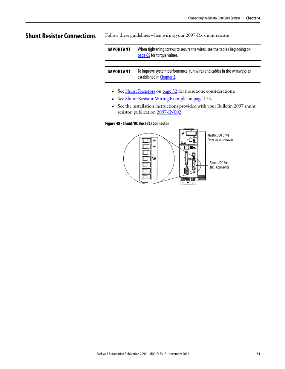 Shunt resistor connections | Rockwell Automation 2097-Vxxx Kinetix 300 EtherNet/IP Indexing Servo Drive User Manual User Manual | Page 81 / 230