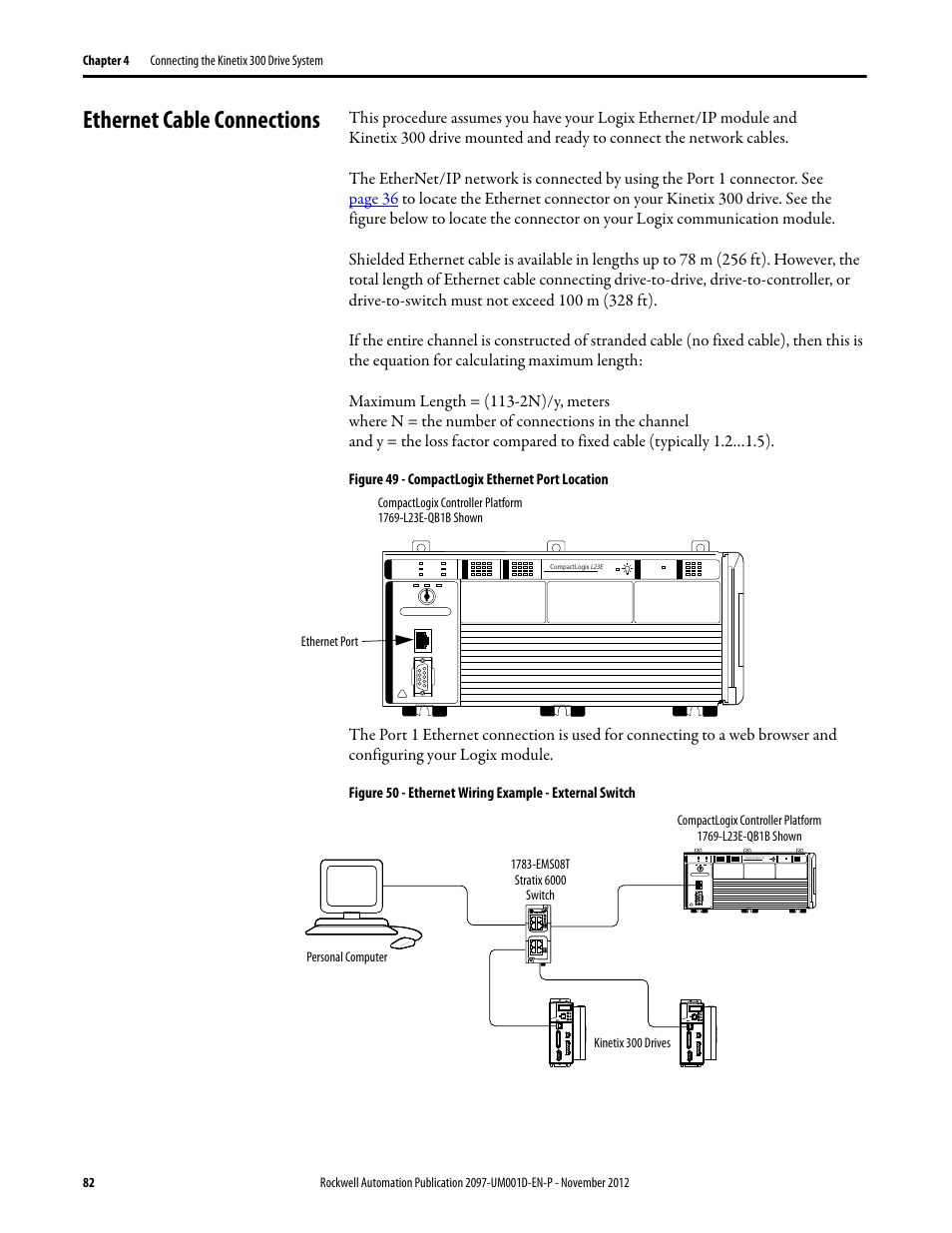 Ethernet cable connections | Rockwell Automation 2097-Vxxx Kinetix 300 EtherNet/IP Indexing Servo Drive User Manual User Manual | Page 82 / 230