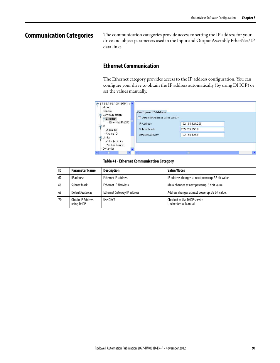 Communication categories, Ethernet communication | Rockwell Automation 2097-Vxxx Kinetix 300 EtherNet/IP Indexing Servo Drive User Manual User Manual | Page 91 / 230