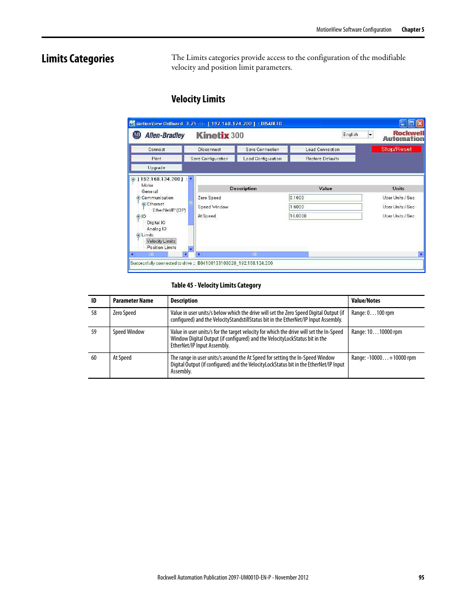 Limits categories, Velocity limits | Rockwell Automation 2097-Vxxx Kinetix 300 EtherNet/IP Indexing Servo Drive User Manual User Manual | Page 95 / 230