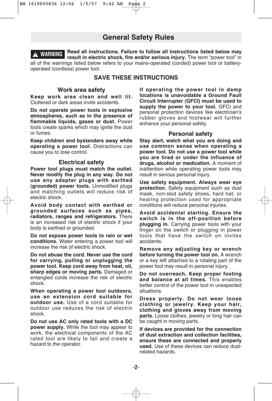 General safety rules | Bosch 11258VSR User Manual | Page 2 / 32