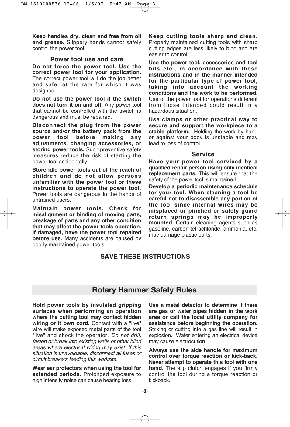 Rotary hammer safety rules | Bosch 11258VSR User Manual | Page 3 / 32