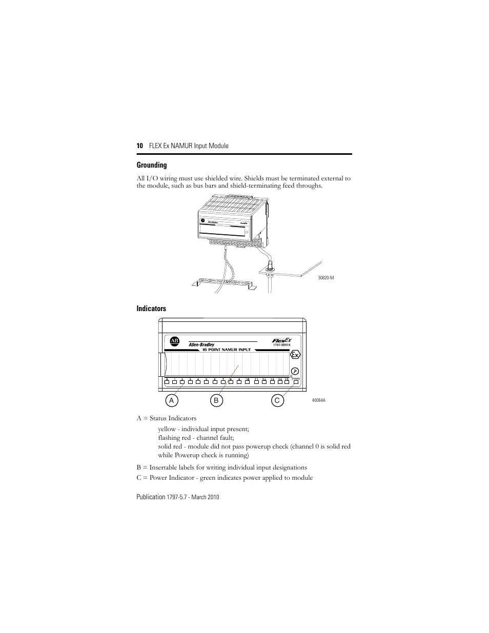 Grounding, Indicators | Rockwell Automation 1797-IBN16 FLEX Ex NAMUR Input Module User Manual | Page 10 / 28