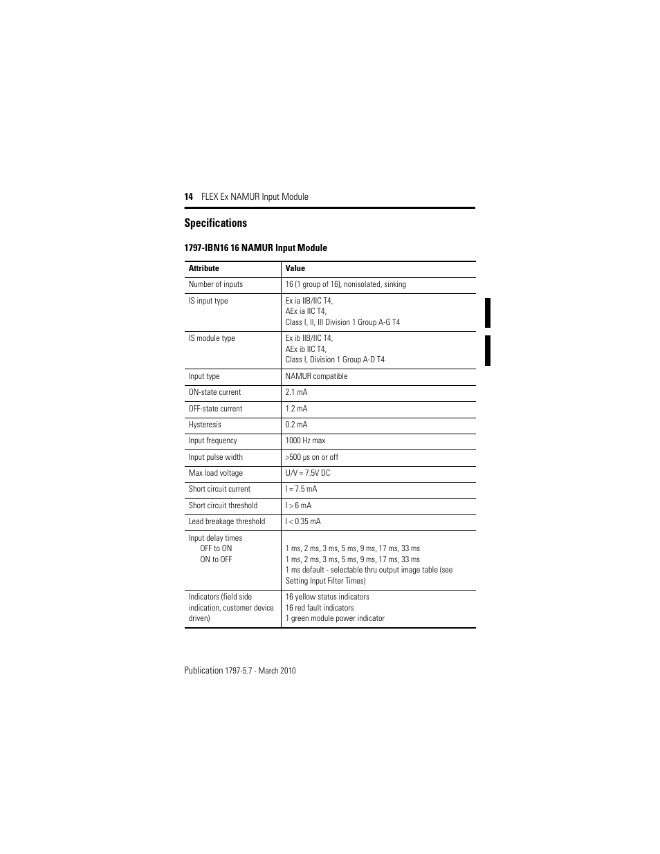 Specifications | Rockwell Automation 1797-IBN16 FLEX Ex NAMUR Input Module User Manual | Page 14 / 28