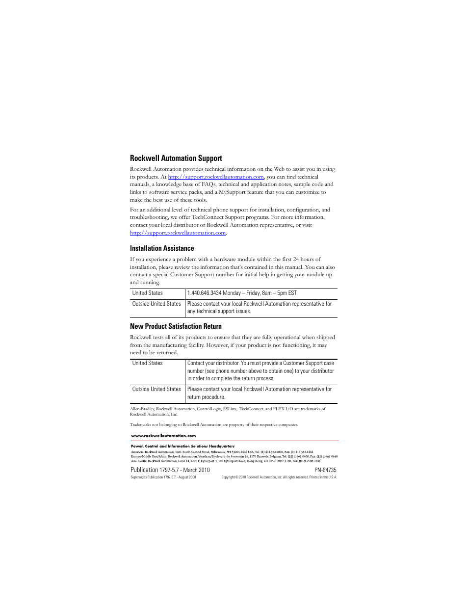 Back cover, Rockwell automation support | Rockwell Automation 1797-IBN16 FLEX Ex NAMUR Input Module User Manual | Page 28 / 28