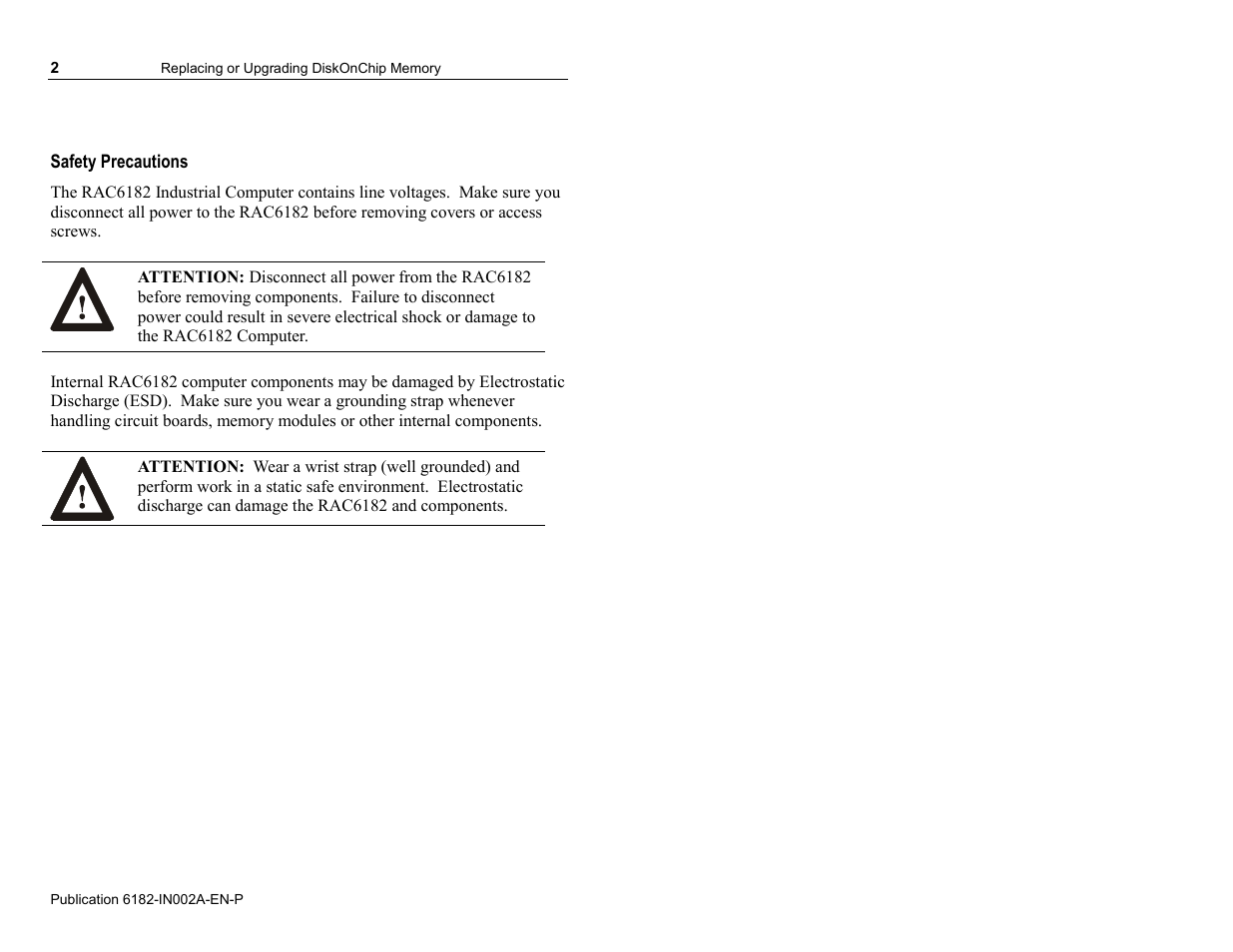 Safety precautions | Rockwell Automation 6182 DiskOnChip Installation Instructions User Manual | Page 2 / 16