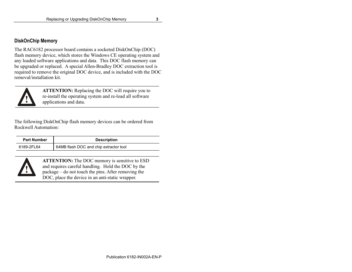 Diskonchip memory | Rockwell Automation 6182 DiskOnChip Installation Instructions User Manual | Page 3 / 16