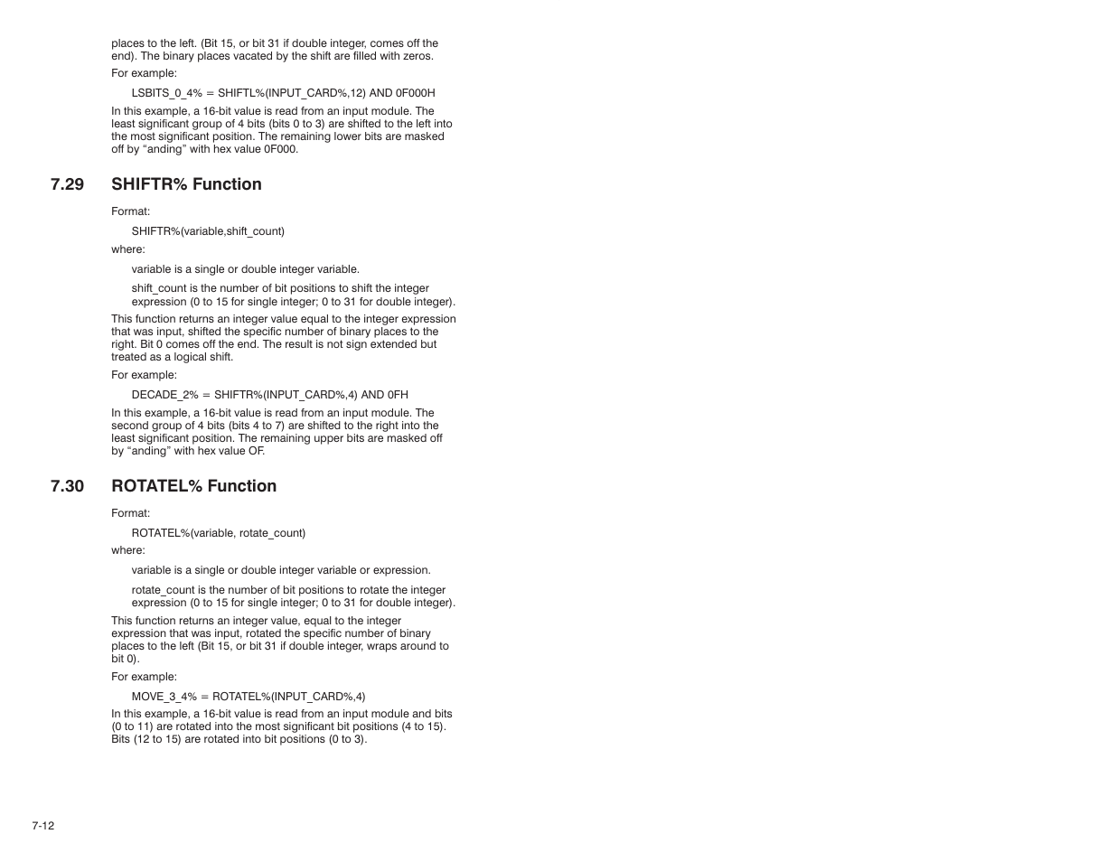 29 shiftr% function, 30 rotatel% function | Rockwell Automation 57C610 Enhanced Basic Language, AutoMax User Manual | Page 100 / 146