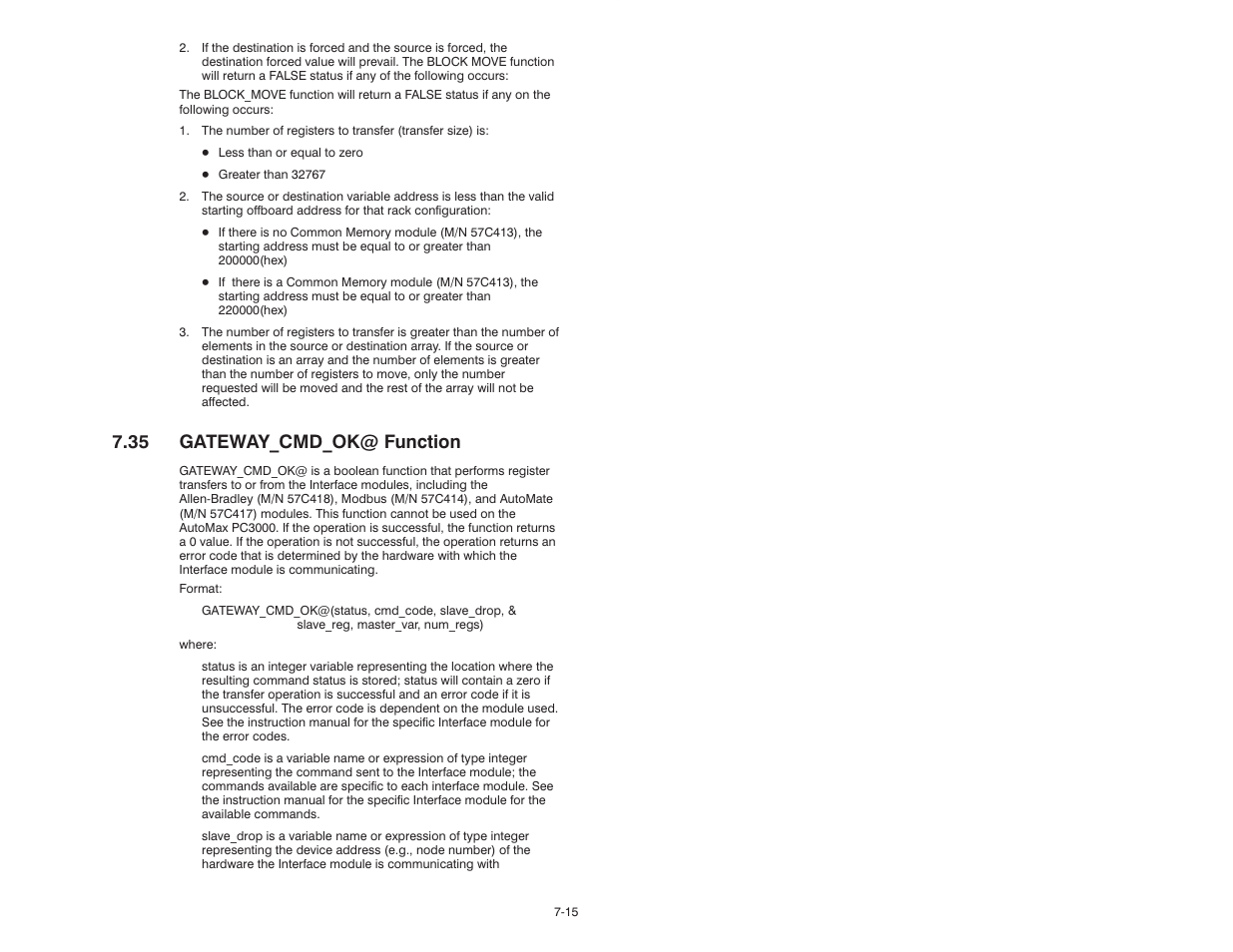 35 gateway_cmd_ok@ function | Rockwell Automation 57C610 Enhanced Basic Language, AutoMax User Manual | Page 103 / 146