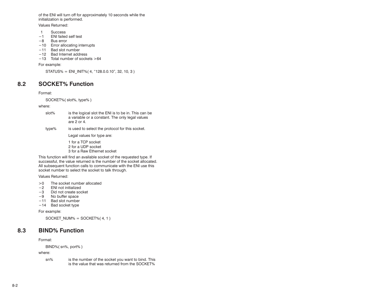 2 socket% function, 3 bind% function | Rockwell Automation 57C610 Enhanced Basic Language, AutoMax User Manual | Page 112 / 146