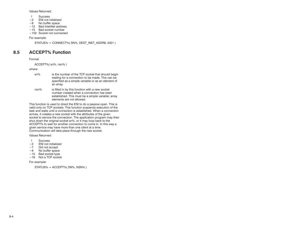 5 accept% function | Rockwell Automation 57C610 Enhanced Basic Language, AutoMax User Manual | Page 114 / 146