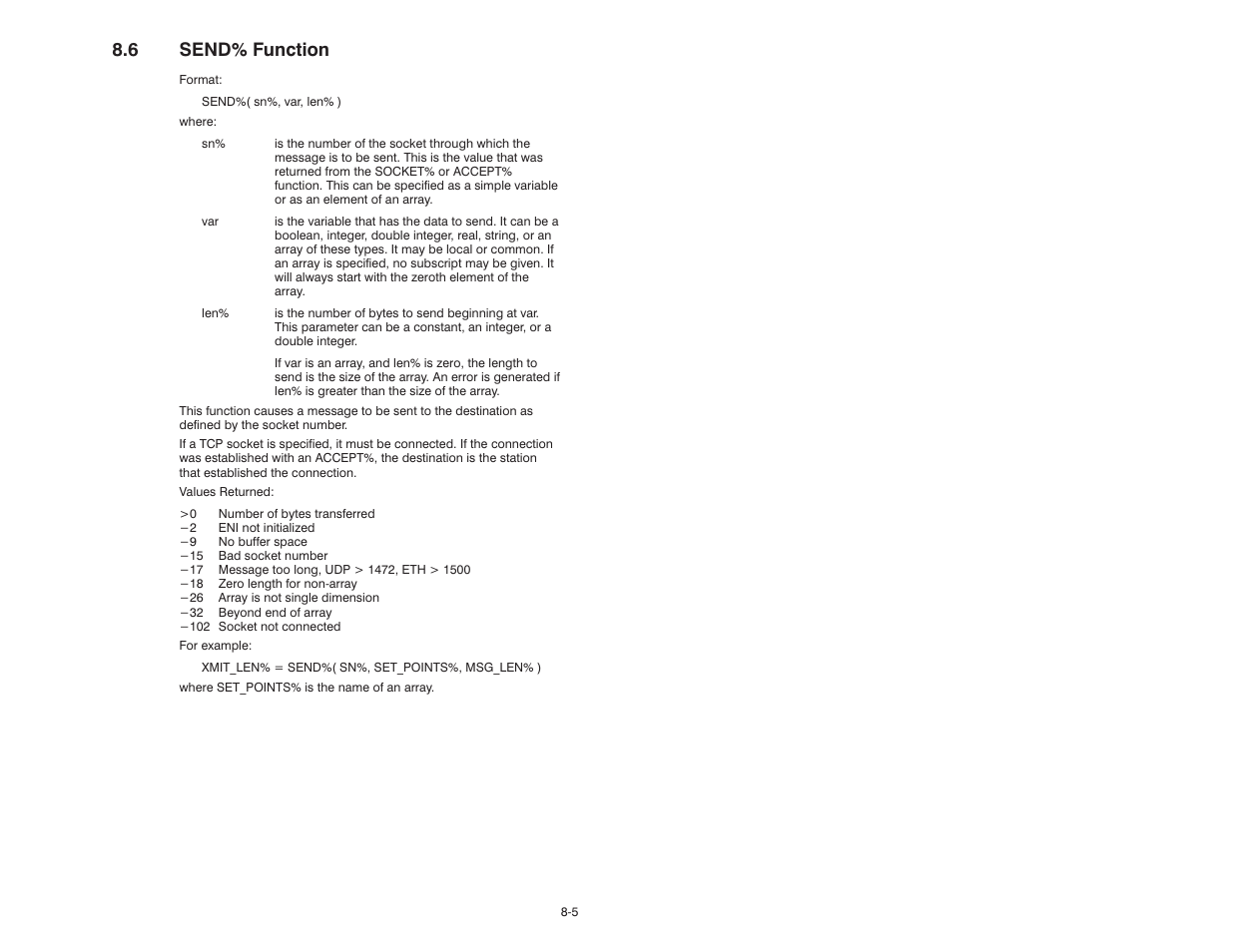 6 send% function | Rockwell Automation 57C610 Enhanced Basic Language, AutoMax User Manual | Page 115 / 146