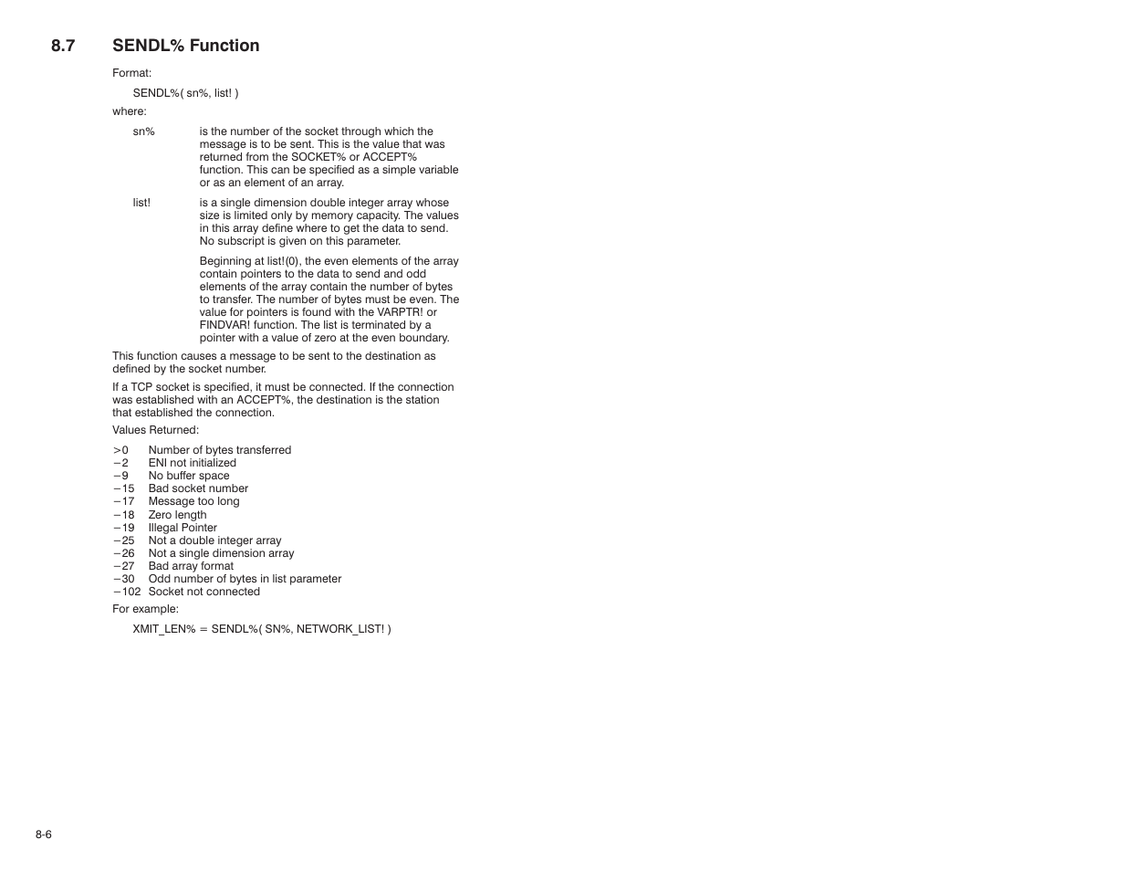 7 sendl% function | Rockwell Automation 57C610 Enhanced Basic Language, AutoMax User Manual | Page 116 / 146