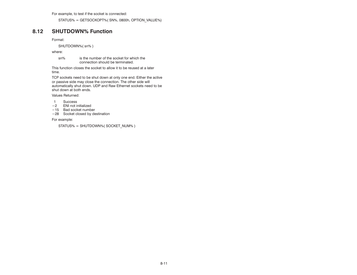 12 shutdown% function | Rockwell Automation 57C610 Enhanced Basic Language, AutoMax User Manual | Page 121 / 146