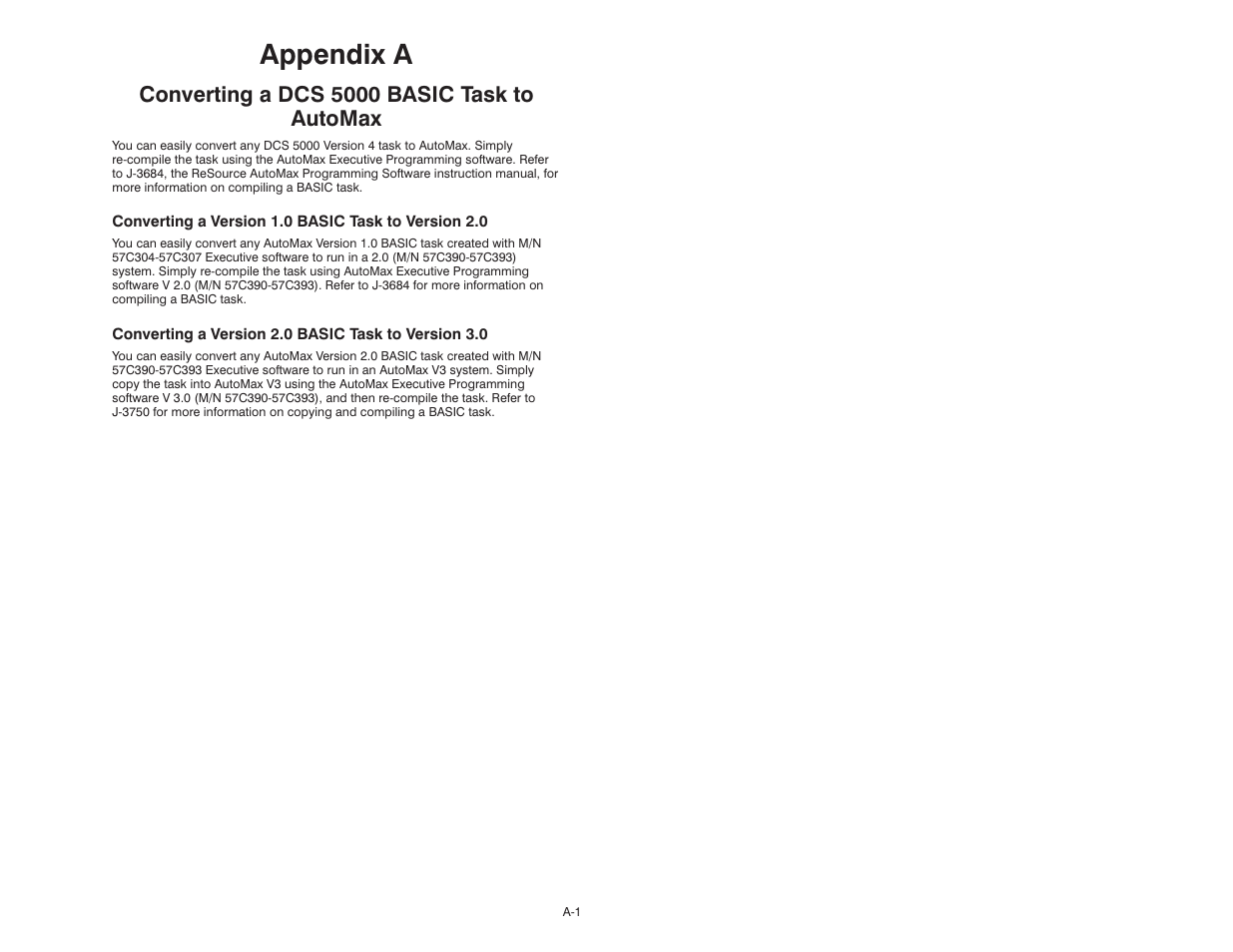 A - converting a dcs 5000 basic task to automax, Appendix a, Converting a dcs 5000 basic task to automax | Rockwell Automation 57C610 Enhanced Basic Language, AutoMax User Manual | Page 123 / 146