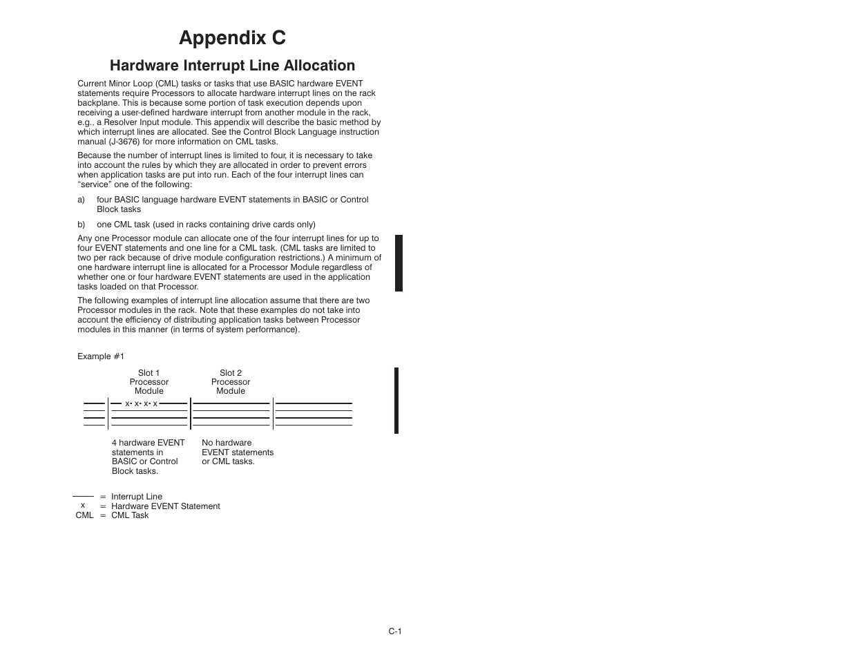 C - hardware interrupt line allocation, Appendix c, Hardware interrupt line allocation | Rockwell Automation 57C610 Enhanced Basic Language, AutoMax User Manual | Page 137 / 146