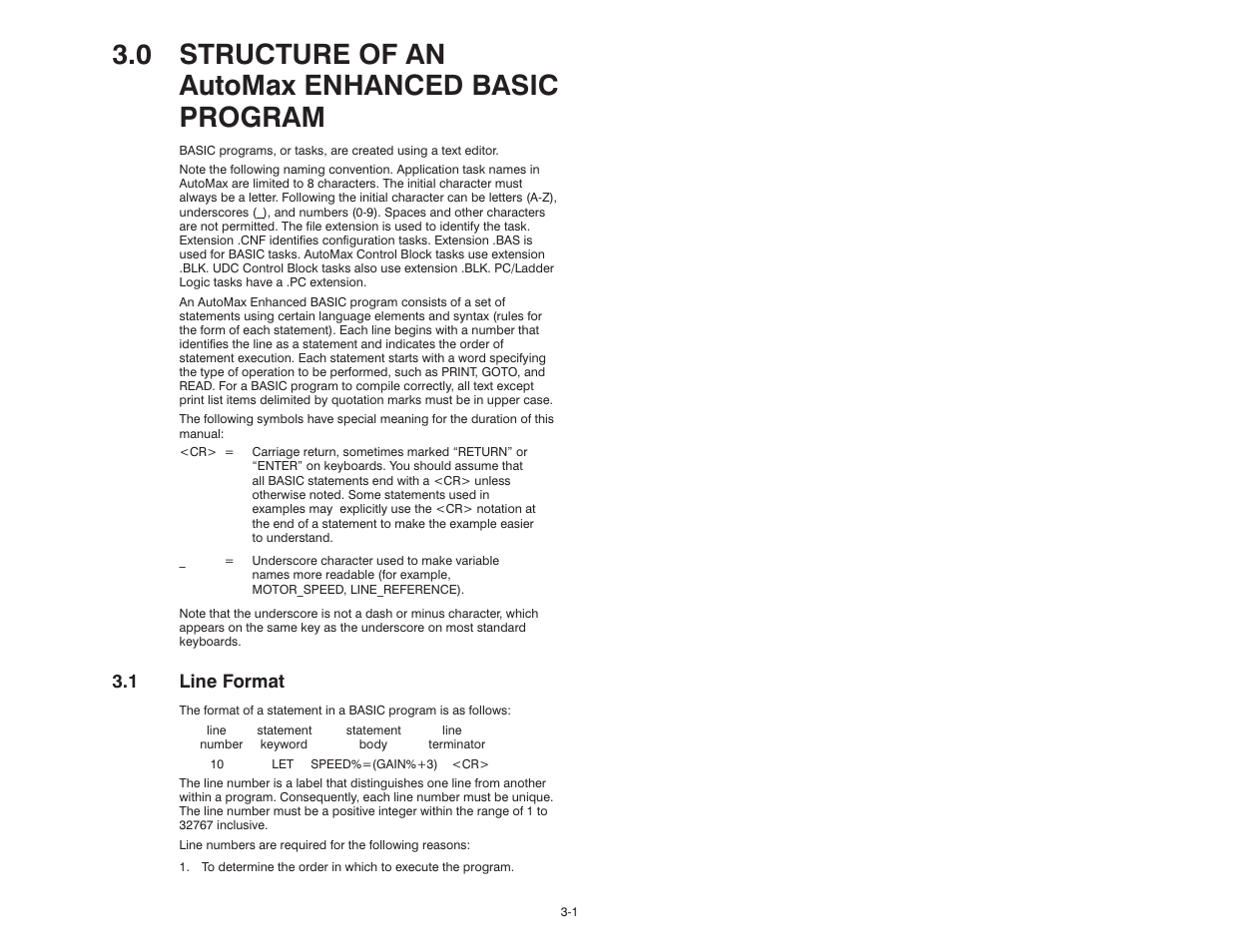 0 - structure of an automax enhanced basic program, 1 line format, 0 structure of an automax enhanced basic program | Rockwell Automation 57C610 Enhanced Basic Language, AutoMax User Manual | Page 17 / 146