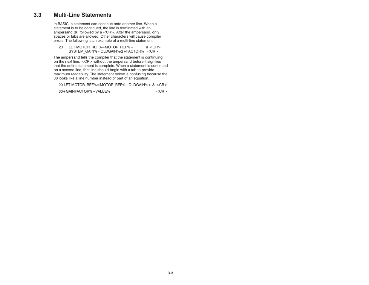 3 multi-line statements, 3 multićline statements | Rockwell Automation 57C610 Enhanced Basic Language, AutoMax User Manual | Page 19 / 146