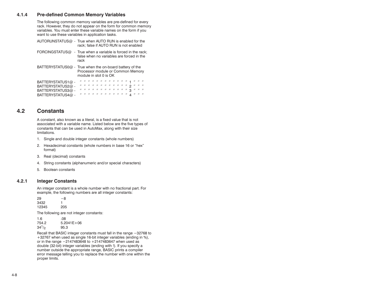 2 constants | Rockwell Automation 57C610 Enhanced Basic Language, AutoMax User Manual | Page 28 / 146