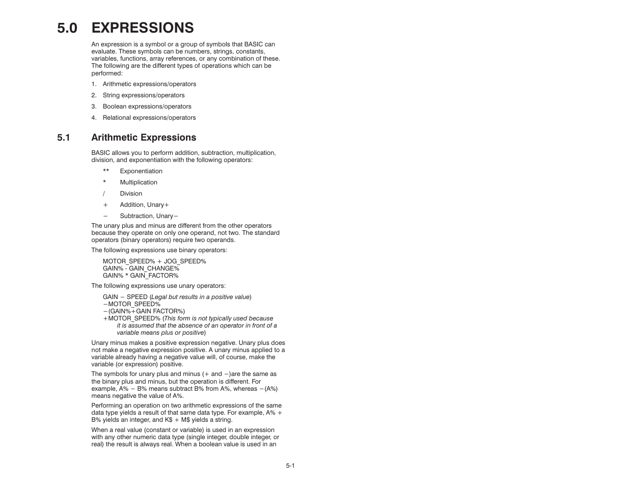 0 - expressions, 1 arithmetic expressions, 0 expressions | Rockwell Automation 57C610 Enhanced Basic Language, AutoMax User Manual | Page 33 / 146