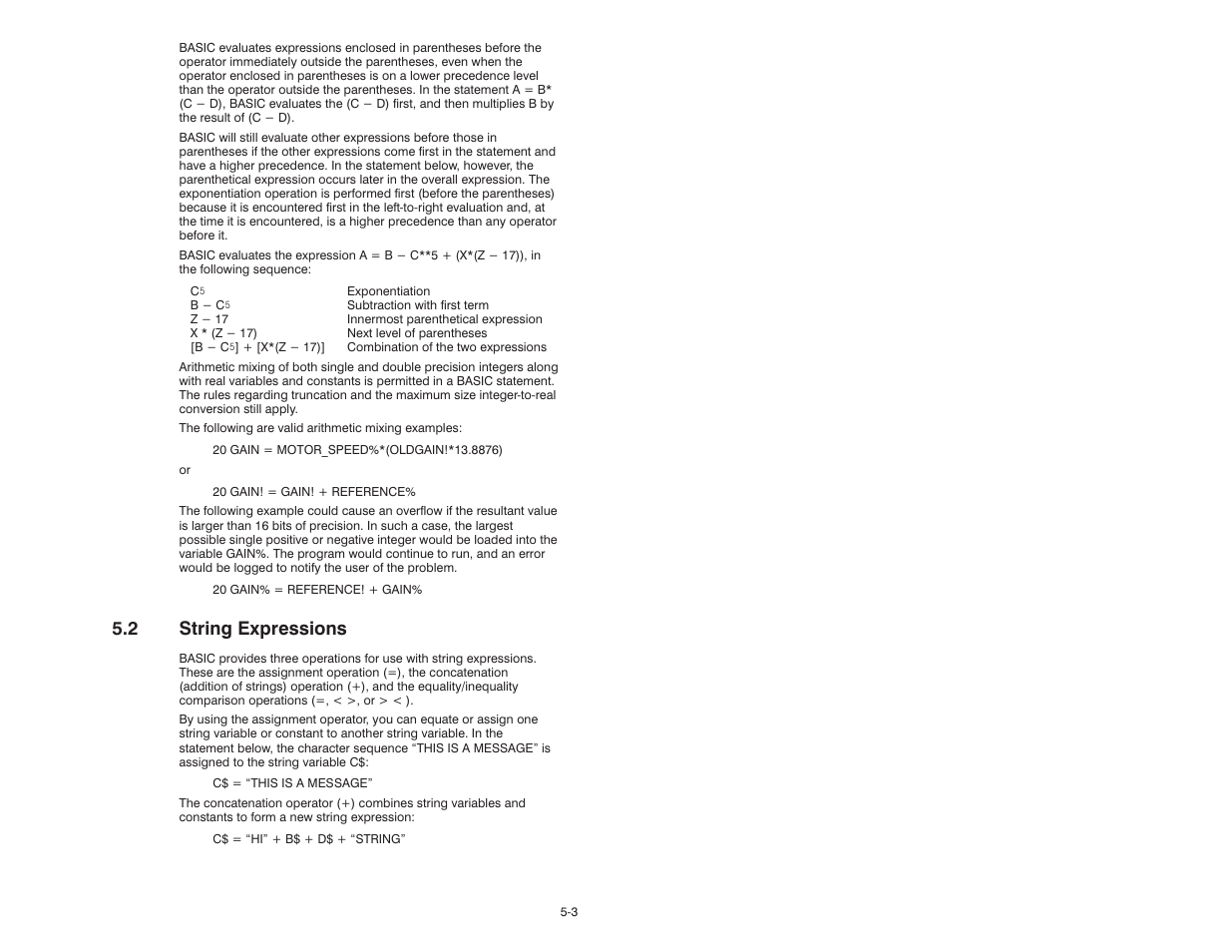 2 string expressions | Rockwell Automation 57C610 Enhanced Basic Language, AutoMax User Manual | Page 35 / 146