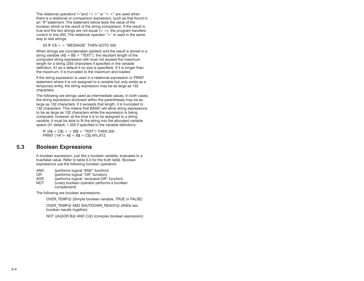 3 boolean expressions | Rockwell Automation 57C610 Enhanced Basic Language, AutoMax User Manual | Page 36 / 146