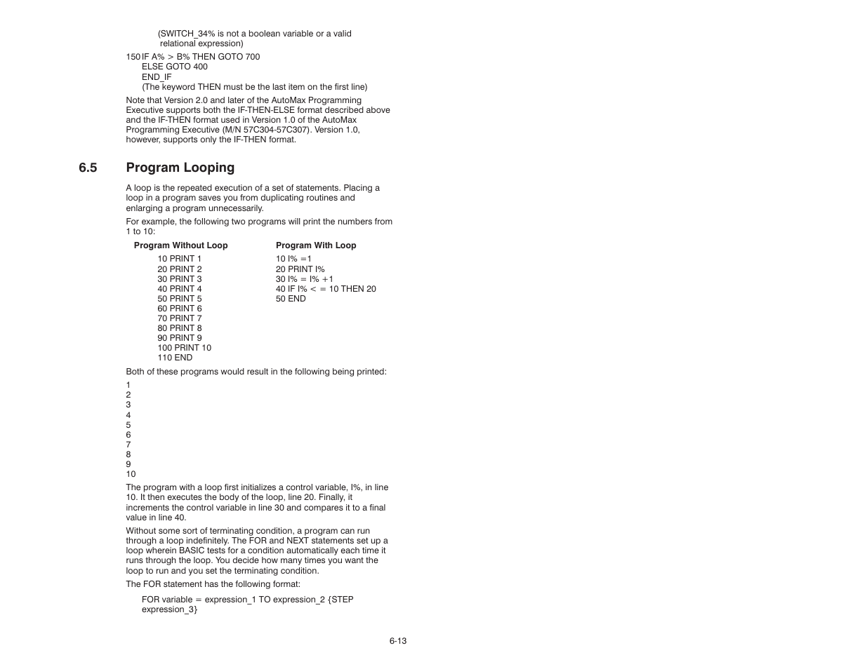 5 program looping | Rockwell Automation 57C610 Enhanced Basic Language, AutoMax User Manual | Page 53 / 146