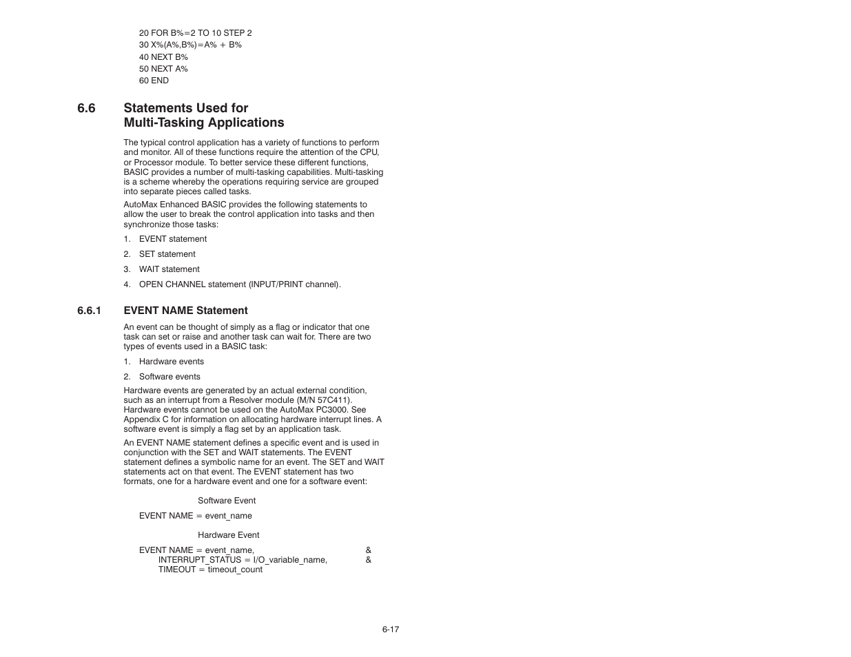 6 statements used for multi-tasking applications, 6 statements used for multićtasking applications | Rockwell Automation 57C610 Enhanced Basic Language, AutoMax User Manual | Page 57 / 146