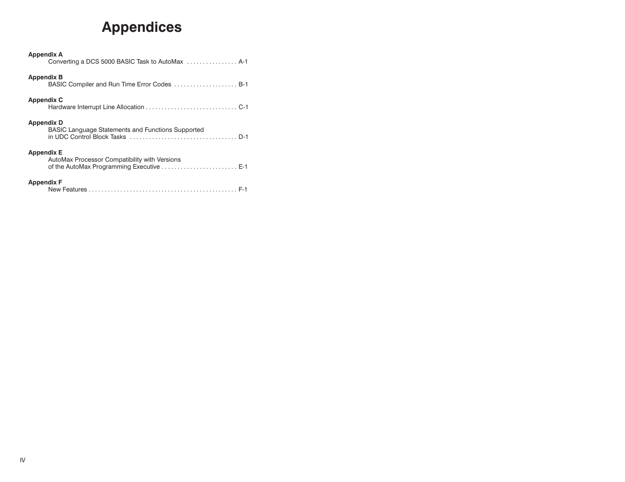 Appendices | Rockwell Automation 57C610 Enhanced Basic Language, AutoMax User Manual | Page 6 / 146