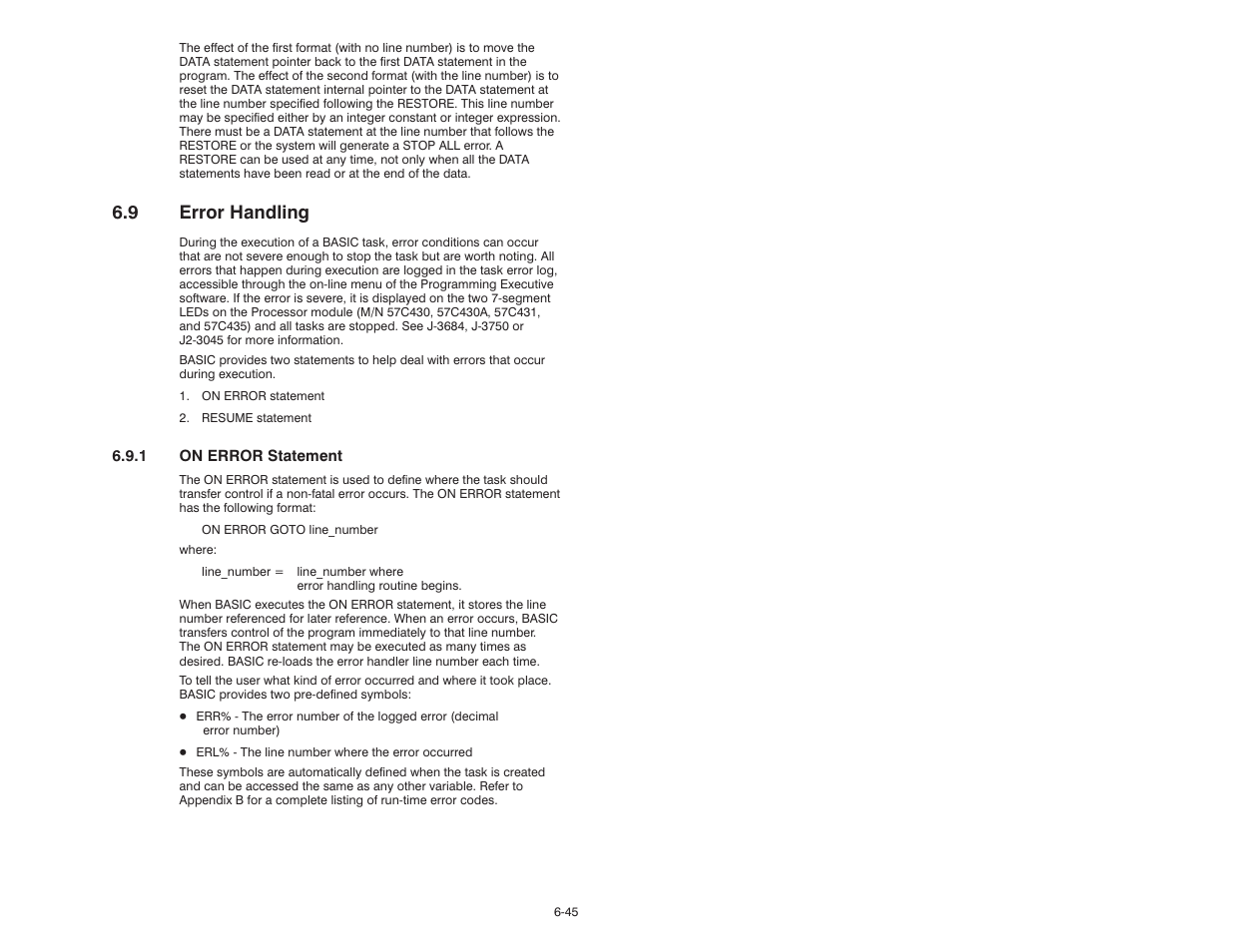 9 error handling | Rockwell Automation 57C610 Enhanced Basic Language, AutoMax User Manual | Page 85 / 146