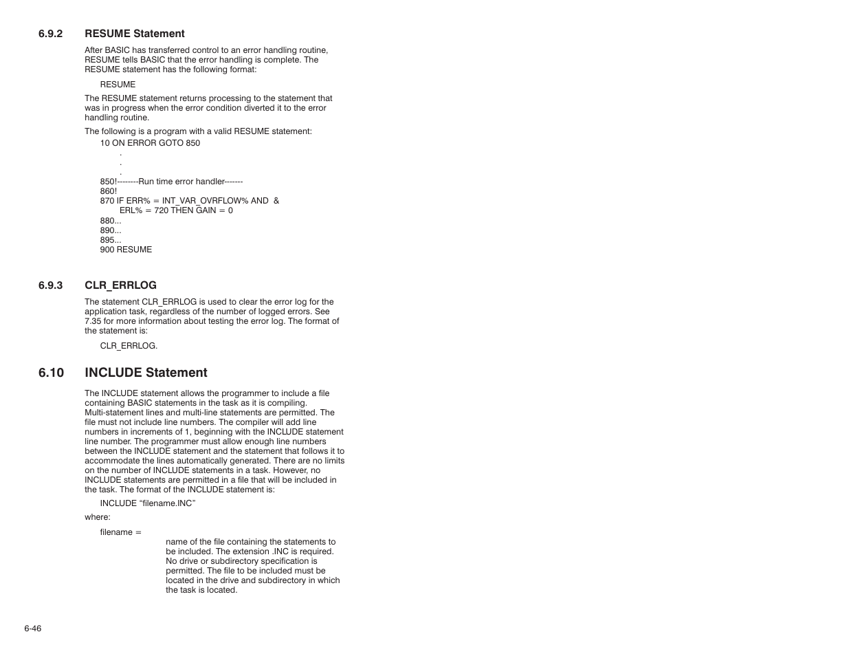 10 include statement | Rockwell Automation 57C610 Enhanced Basic Language, AutoMax User Manual | Page 86 / 146