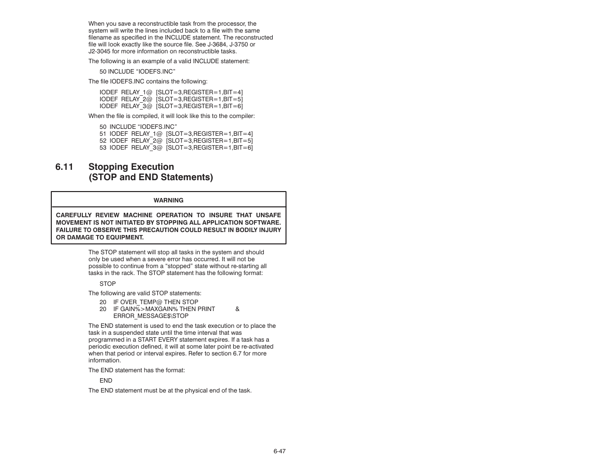 11 stopping execution (stop and end statements) | Rockwell Automation 57C610 Enhanced Basic Language, AutoMax User Manual | Page 87 / 146