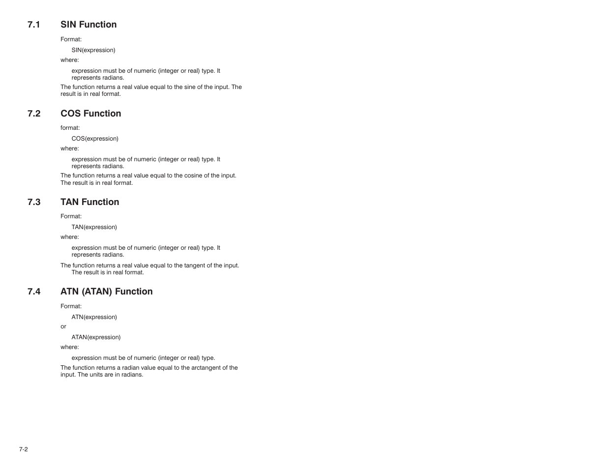 1 sin function, 2 cos function, 3 tan function | 4 atn (atan) function | Rockwell Automation 57C610 Enhanced Basic Language, AutoMax User Manual | Page 90 / 146
