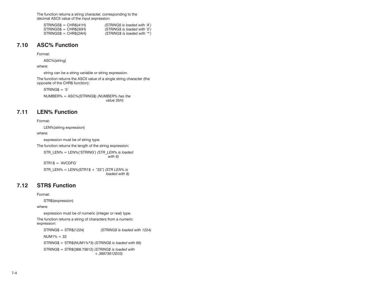 10 asc% function, 11 len% function, 12 str$ function | Rockwell Automation 57C610 Enhanced Basic Language, AutoMax User Manual | Page 92 / 146