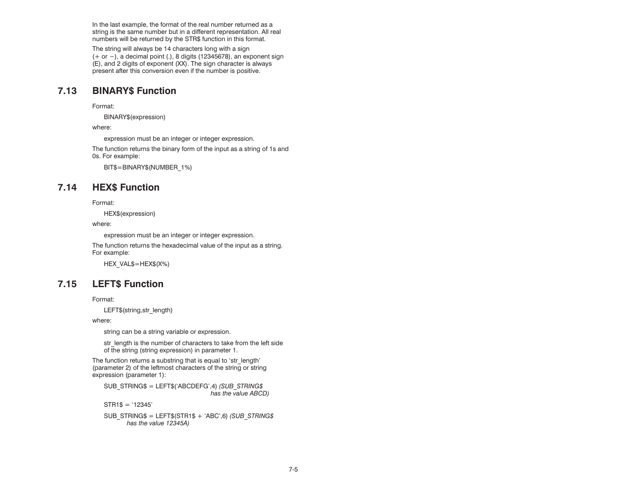 13 binary$ function, 14 hex$ function, 15 left$ function | Rockwell Automation 57C610 Enhanced Basic Language, AutoMax User Manual | Page 93 / 146