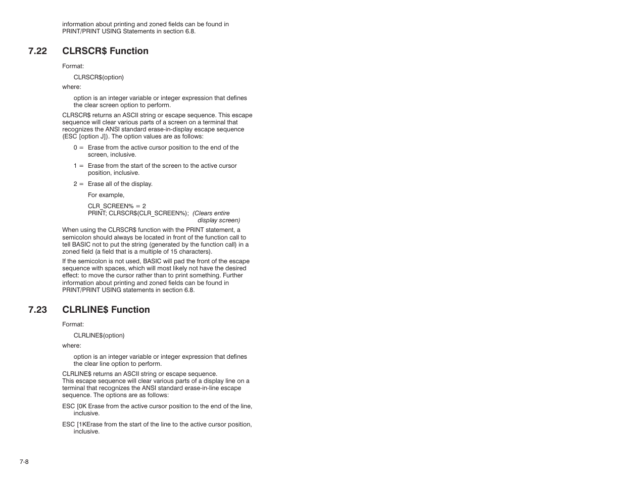 23 clrline$ function, 22 clrscr$ function | Rockwell Automation 57C610 Enhanced Basic Language, AutoMax User Manual | Page 96 / 146