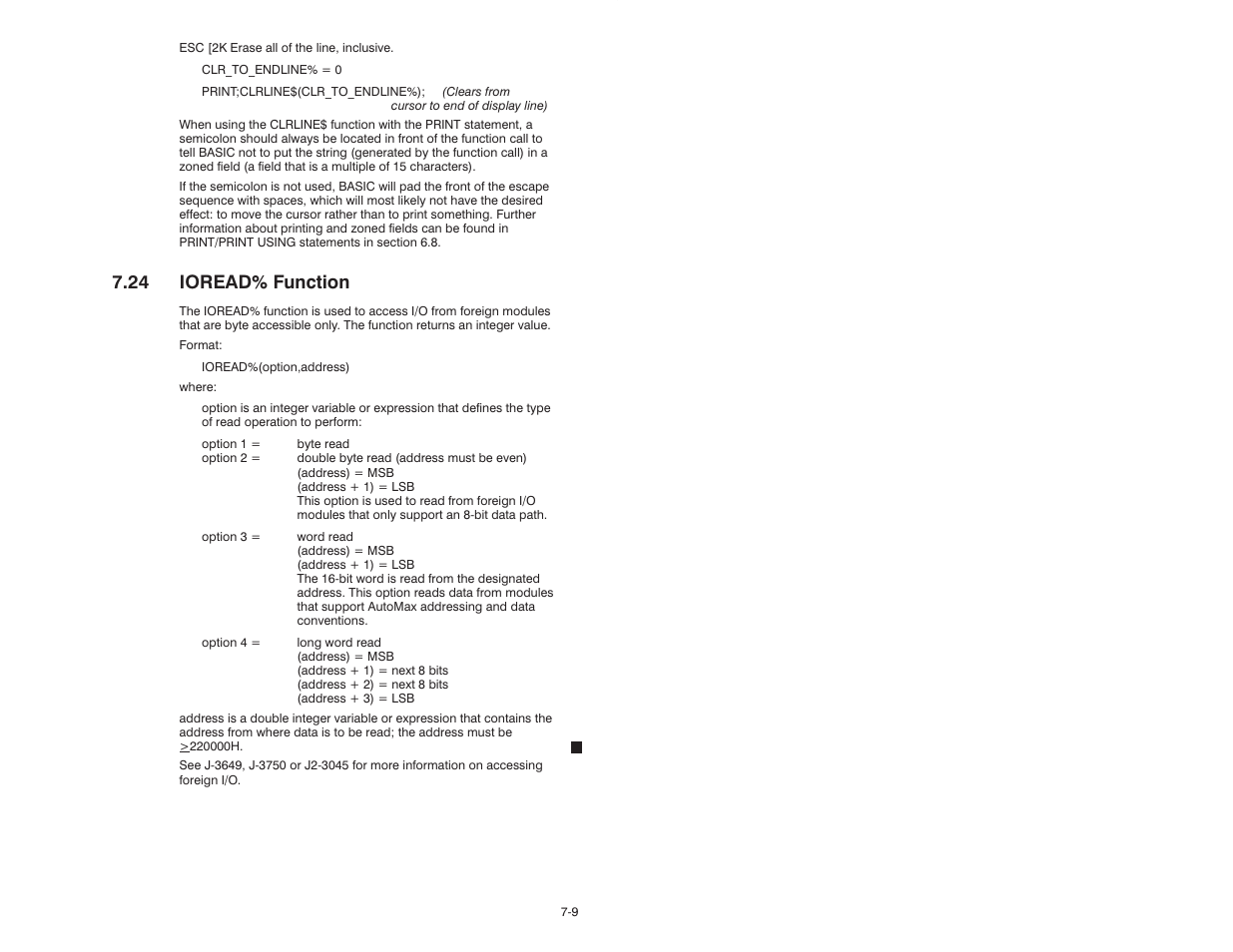 24 ioread% function | Rockwell Automation 57C610 Enhanced Basic Language, AutoMax User Manual | Page 97 / 146
