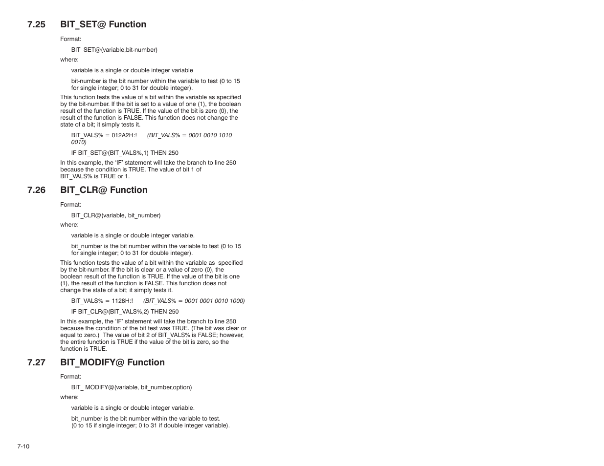 25 bit_set@ function, 26 bit_clr@ function, 27 bit_modify@ function | Rockwell Automation 57C610 Enhanced Basic Language, AutoMax User Manual | Page 98 / 146