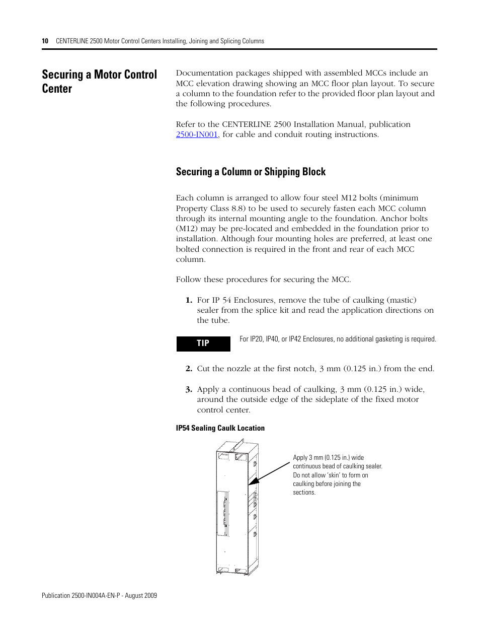 Securing a motor control center, Securing a column or shipping block | Rockwell Automation 2500 CENTERLINE MCC Joining and Splicing Columns User Manual | Page 10 / 24